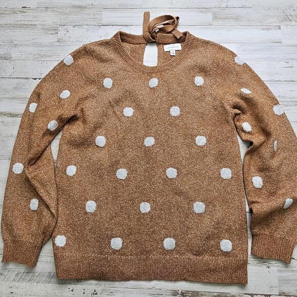 Lucky Brand Polka Dot Sweater Size MED Orange Tan Dotted Knit Pullover Blend - Picture 1 of 5